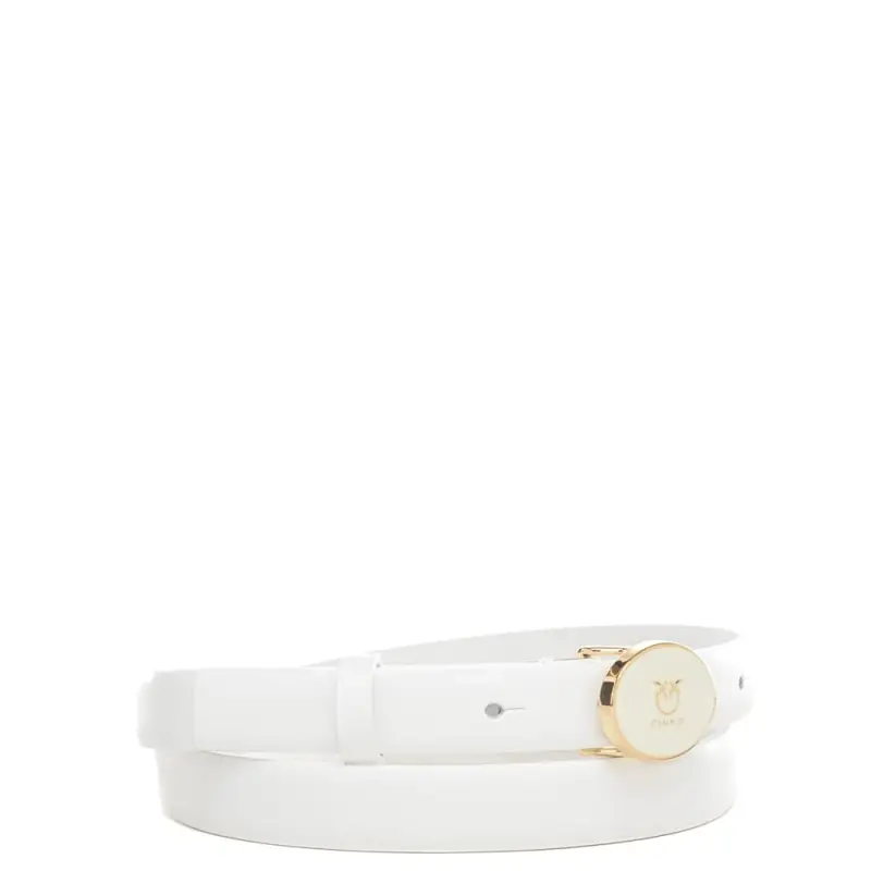 cintura da donna in vera pelle con fibbia ovale in metallo dorato e mini logo love birds avorio miniatura 2