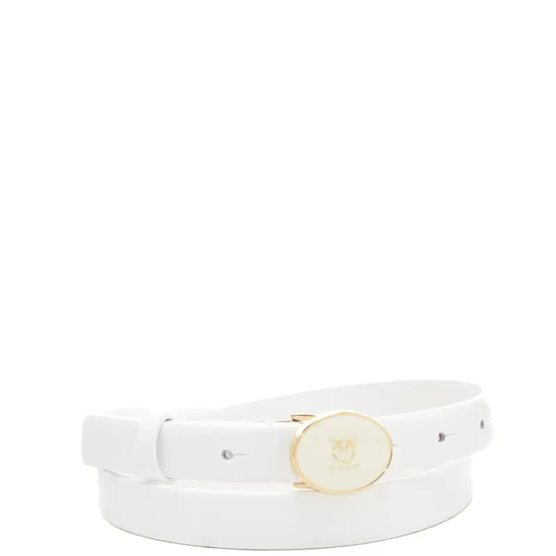 cintura da donna in vera pelle con fibbia ovale in metallo dorato e mini logo love birds avorio