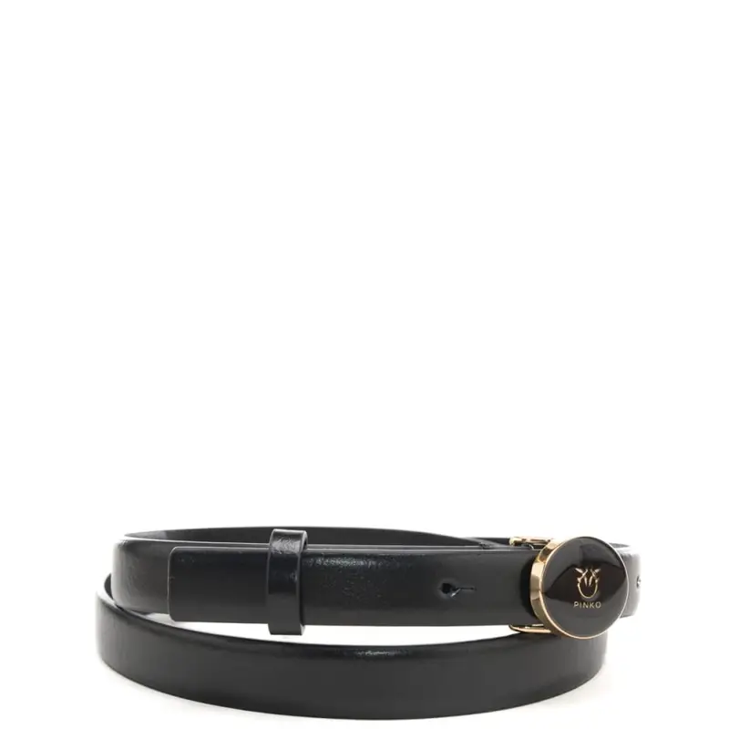 cintura da donna in vera pelle con fibbia ovale in metallo dorato e mini logo love birds nera miniatura 3