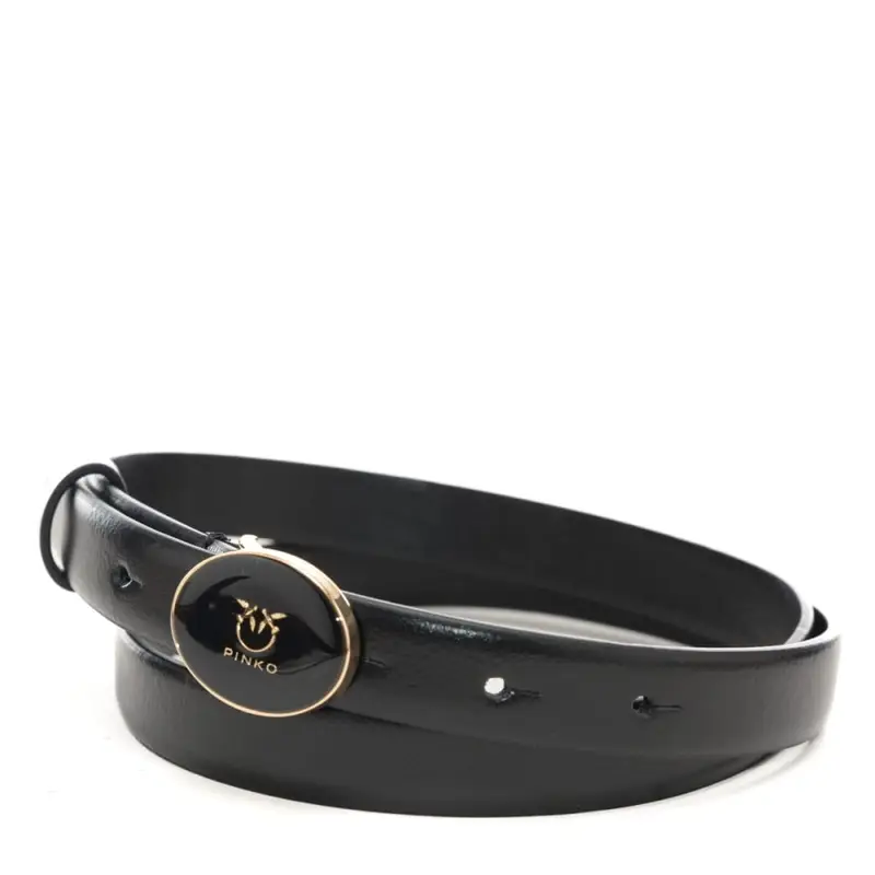 cintura da donna in vera pelle con fibbia ovale in metallo dorato e mini logo love birds nera miniatura 2