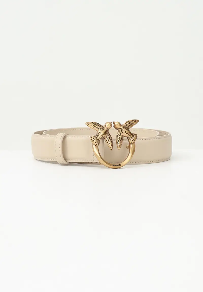 PINKO Cintura Love Birds in morbida pelle mano seta beige da donna