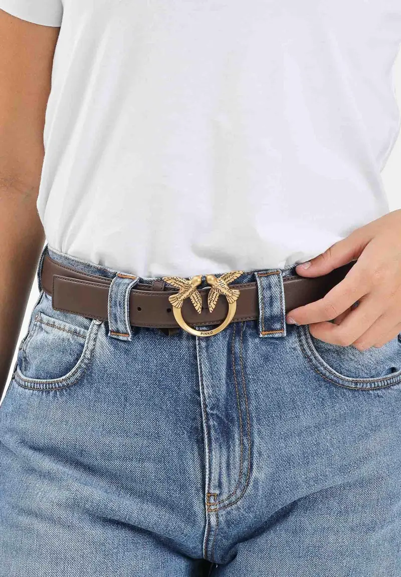 Cintura Love Birds in morbida pelle mano seta marrone da donna miniatura 3