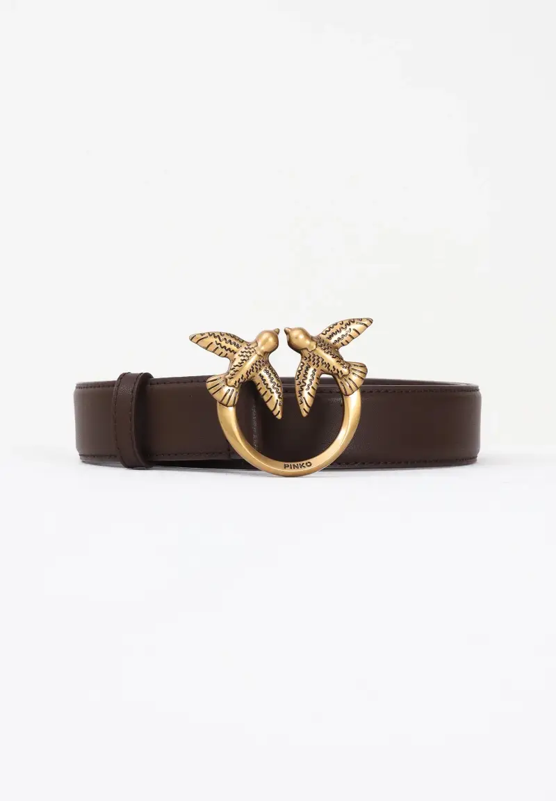 Cintura Love Birds in morbida pelle mano seta marrone da donna