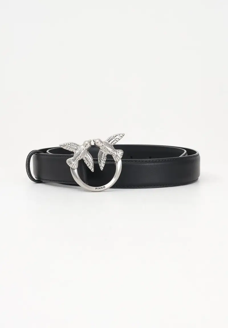 PINKO Cintura Love Birds in morbida pelle mano seta nera da donna
