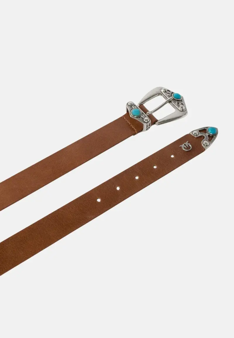 Cintura marrone da donna con pietre turchesi miniatura 2