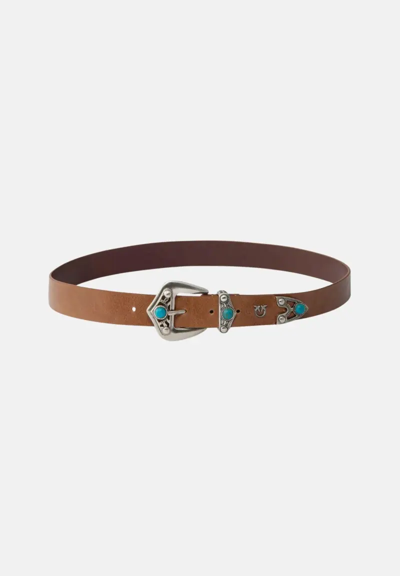 Cintura marrone da donna con pietre turchesi