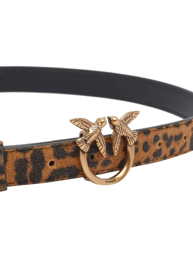 Cintura marrone in pelle con stampa leopardata miniatura 2