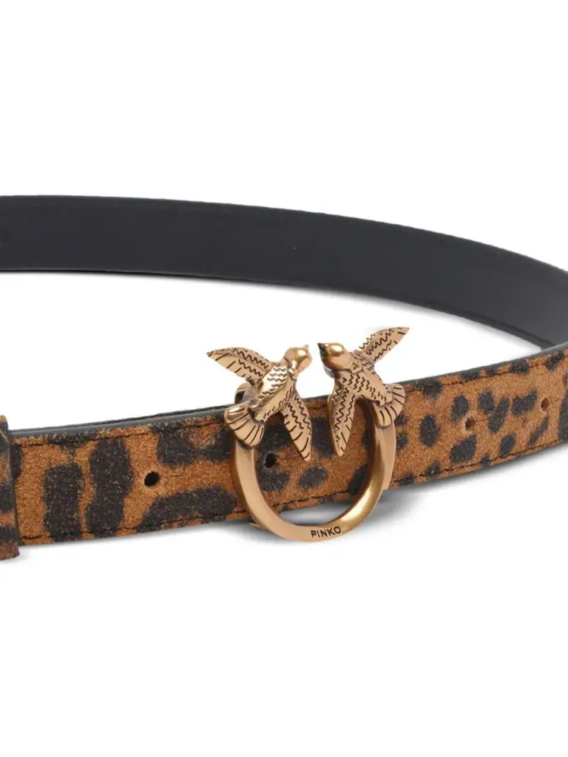 Cintura marrone in pelle con stampa leopardata miniatura 3