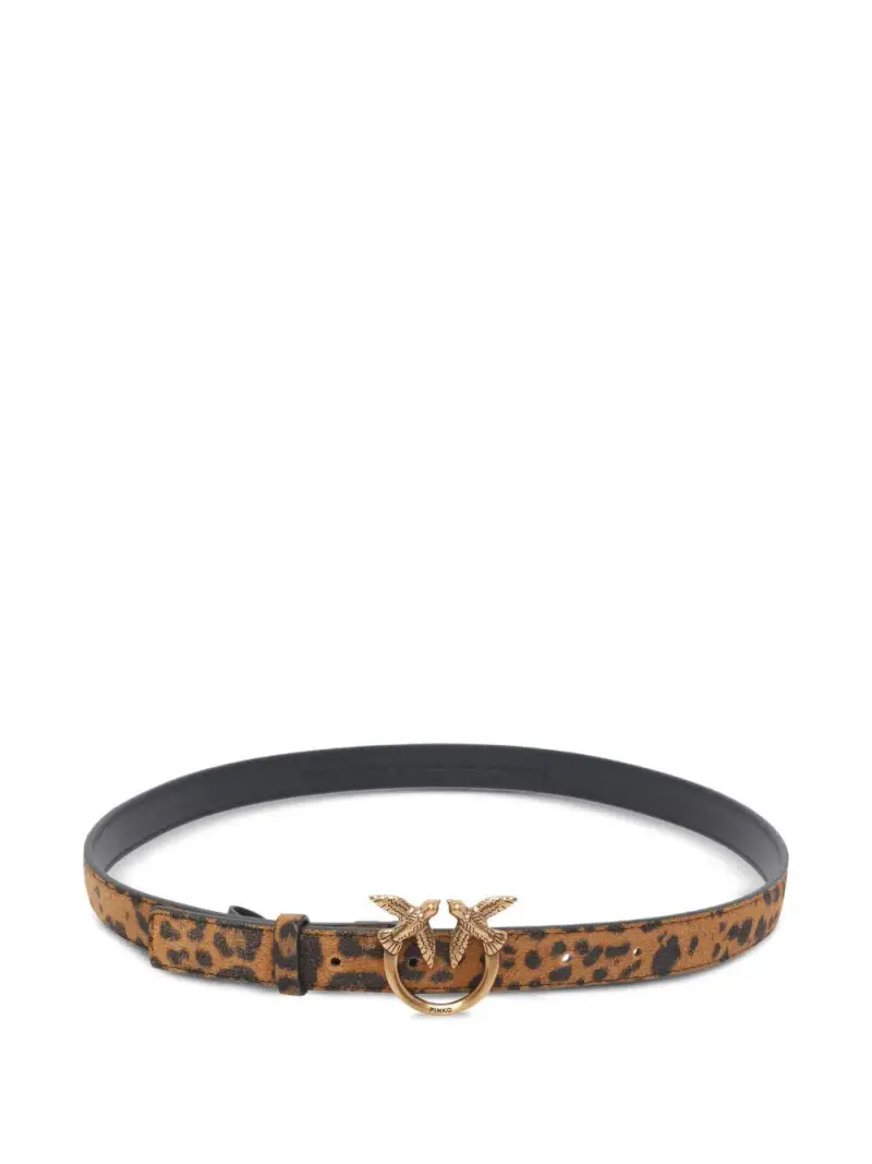 Cintura marrone in pelle con stampa leopardata
