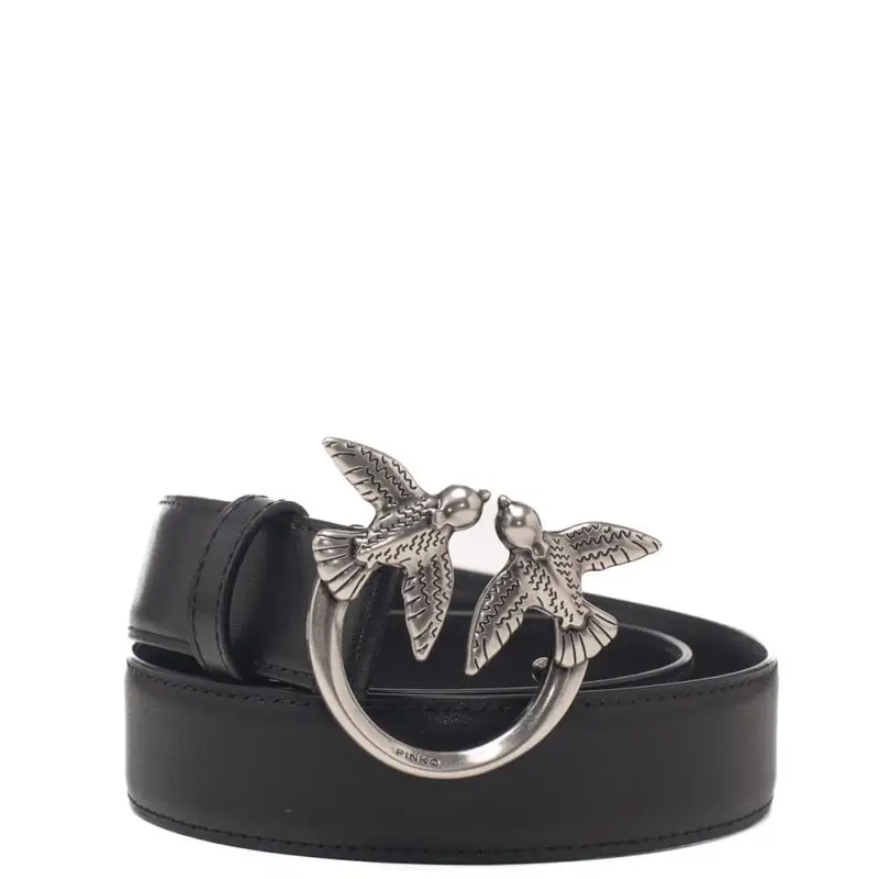 Pinko cintura media 3cm love birds in pelle nero acciaio