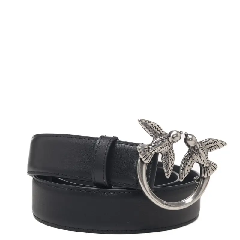 cintura media 3cm love birds in pelle nero acciaio miniatura 2