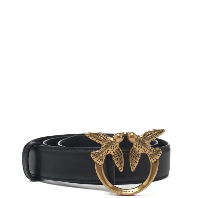 Pinko cintura media 3cm love birds in pelle nero oro