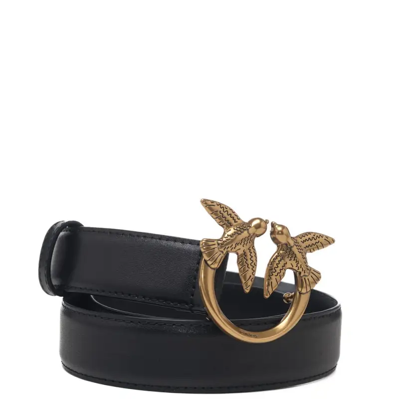 Pinko cintura media 3cm love birds in pelle nero oro miniatura 2