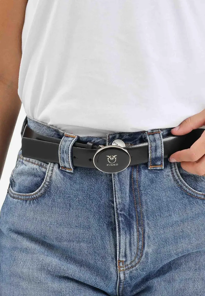 Cintura nera da donna con fibbia logata miniatura 3