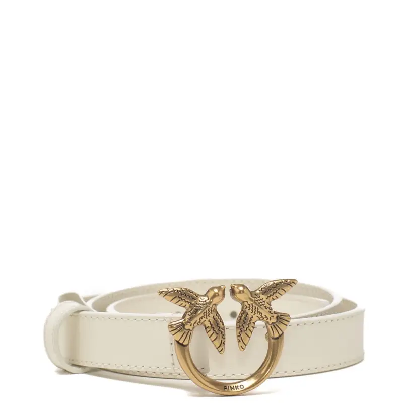 Pinko cintura sottile 2cm love birds in pelle avorio