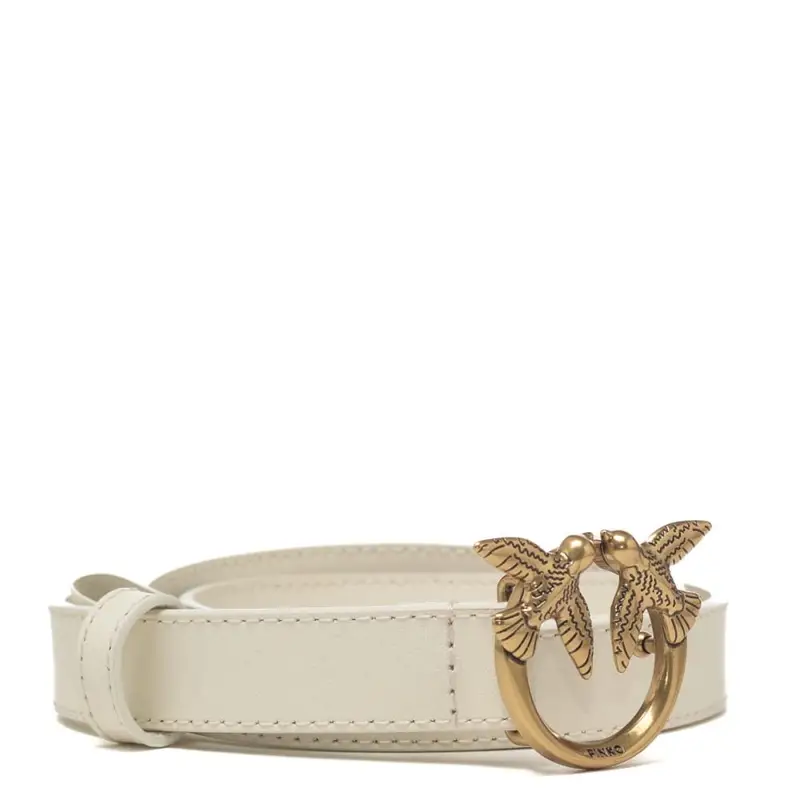Pinko cintura sottile 2cm love birds in pelle avorio miniatura 2
