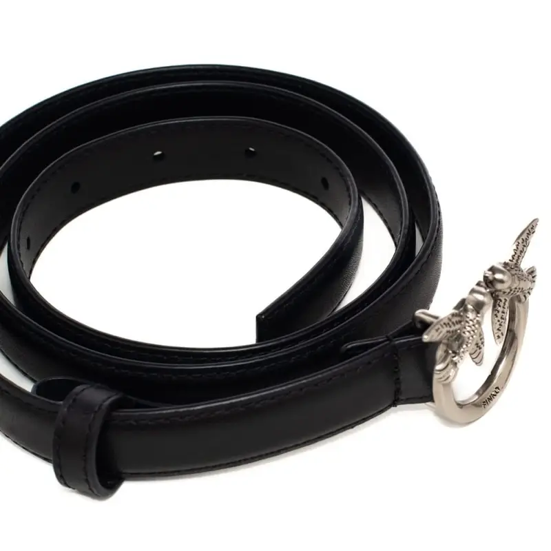 cintura sottile 2cm love birds in pelle nera miniatura 3