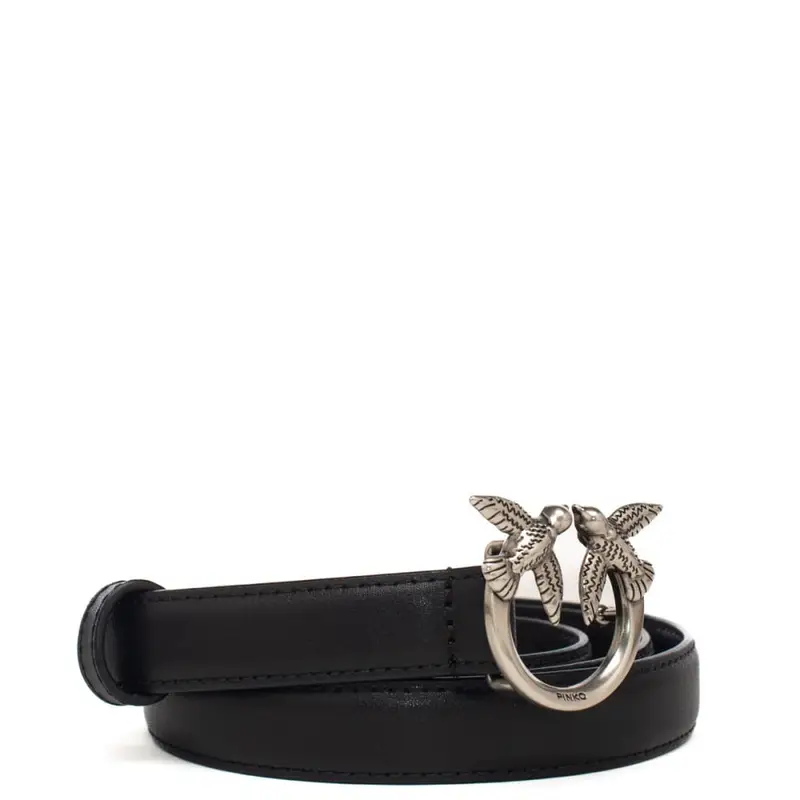 cintura sottile 2cm love birds in pelle nera
