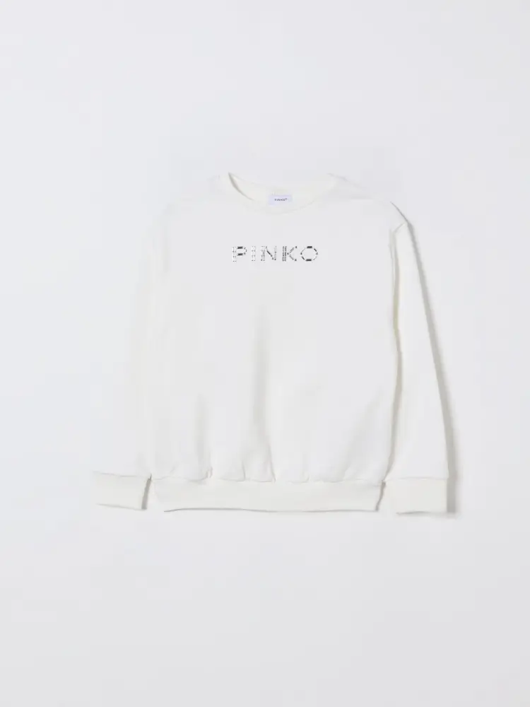felpa bianca bambina in cotone girocollo logo con strass
