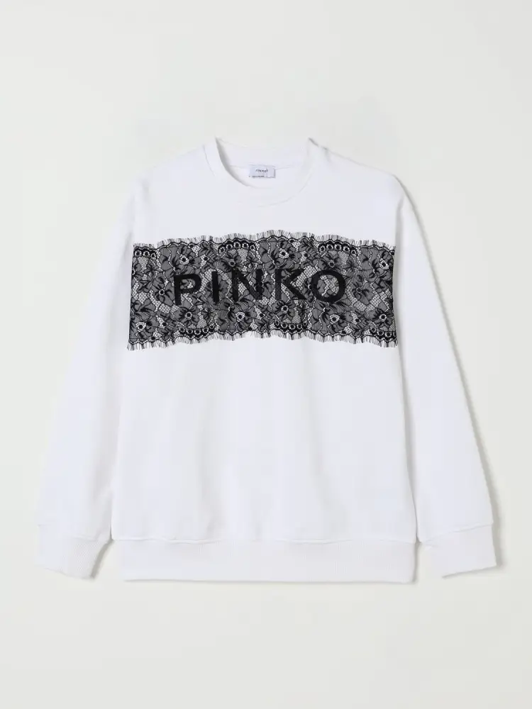 felpa bianca bambina in cotone girocollo logo sul davanti