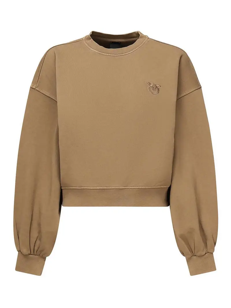 Felpa Cropped Con Logo Beige