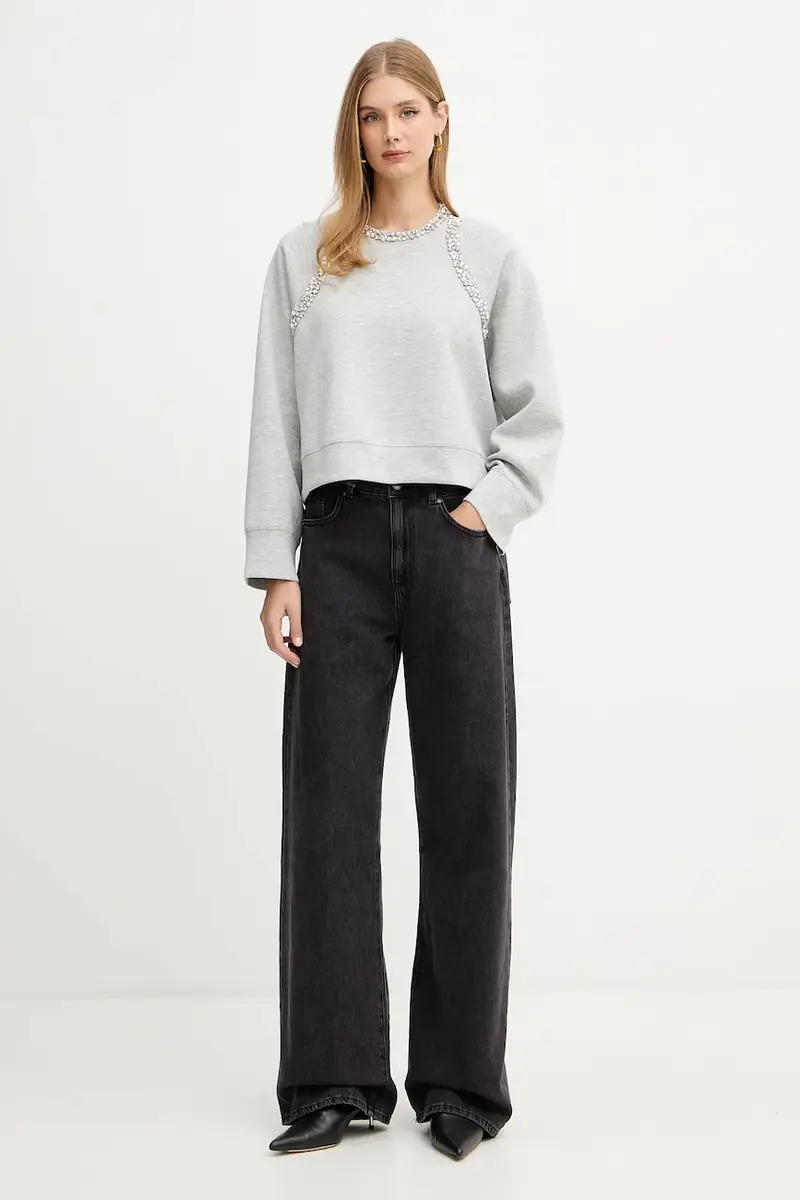 felpa donna colore grigio con applicazione 105717 A2TL miniatura 2