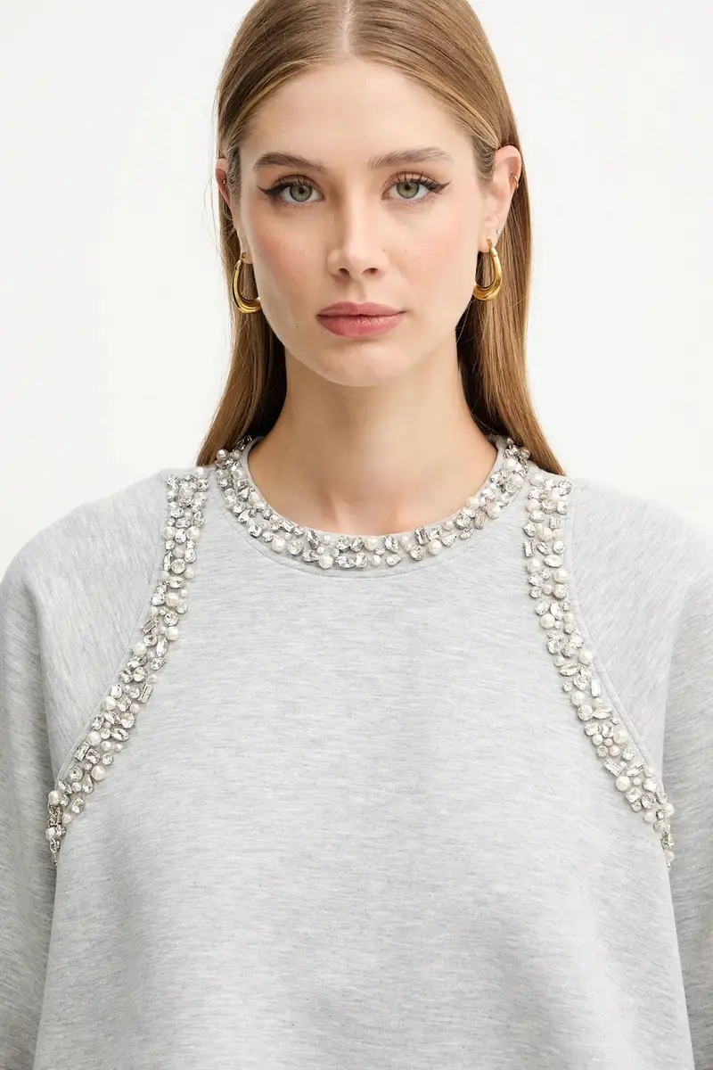 felpa donna colore grigio con applicazione 105717 A2TL miniatura 4