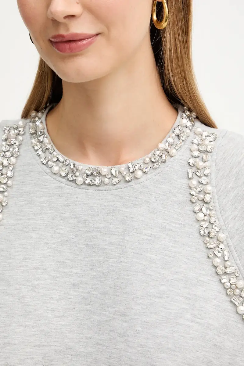 felpa donna colore grigio con applicazione 105717 A2TL miniatura 5