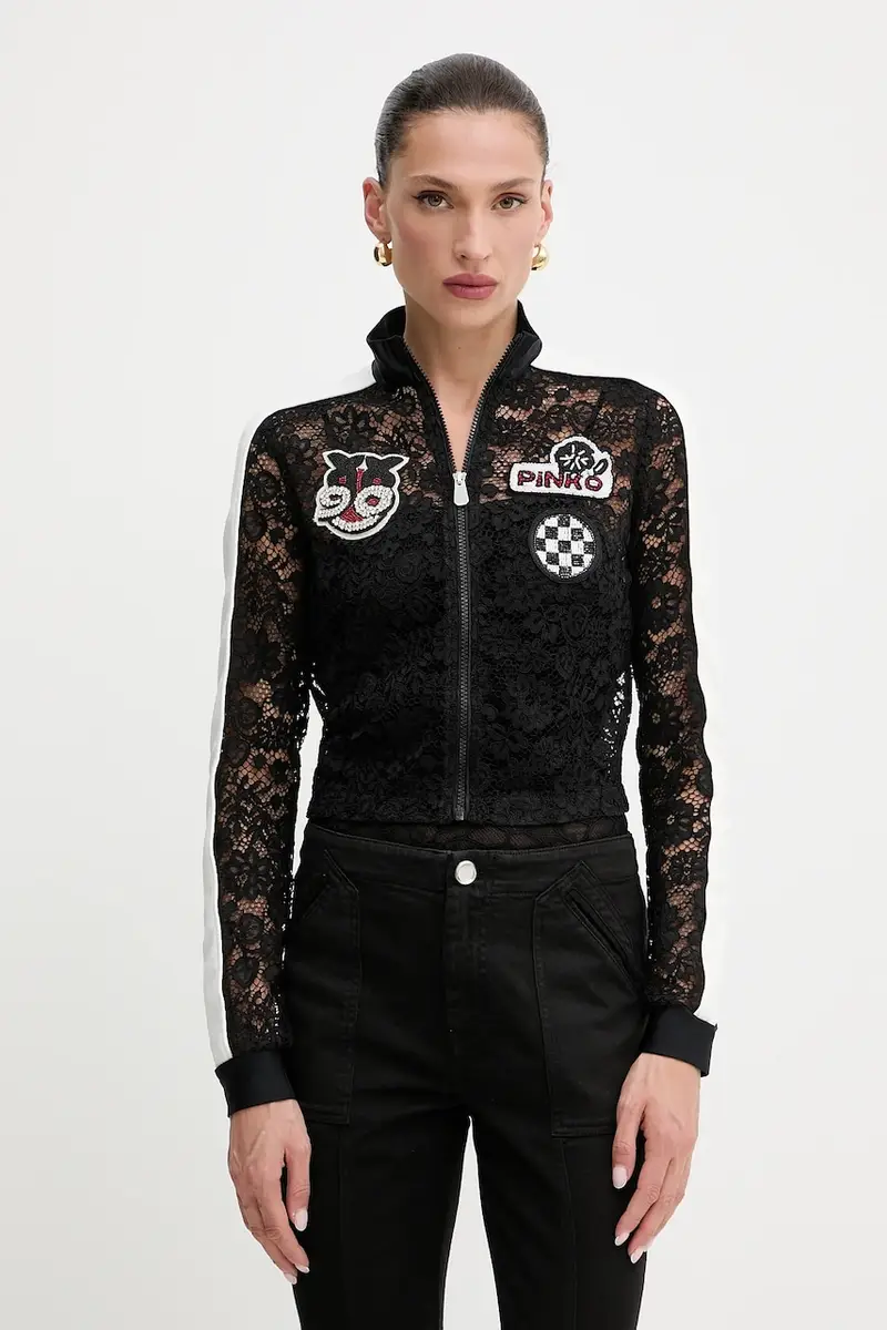 felpa donna colore nero con applicazione 105255 A2ML