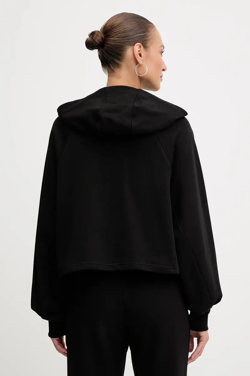 felpa donna colore nero con cappuccio con applicazione 105726 A2UR miniatura 3