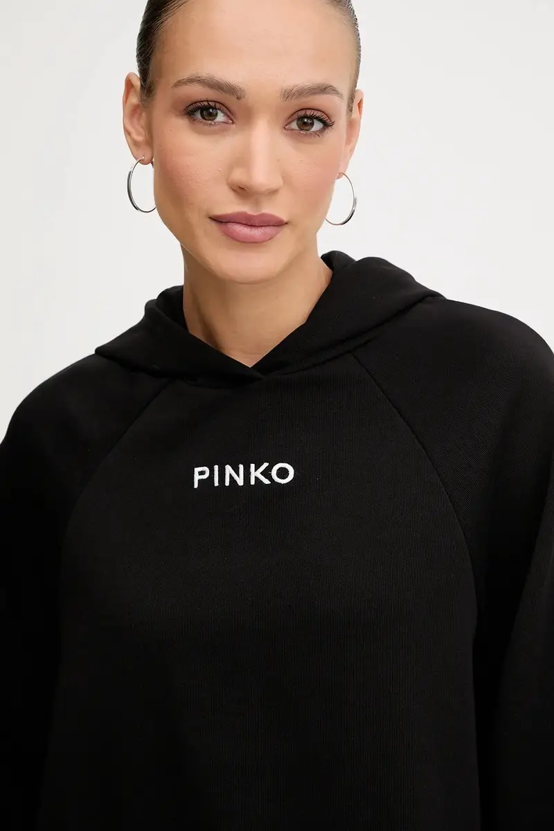 felpa donna colore nero con cappuccio con applicazione 105726 A2UR miniatura 4