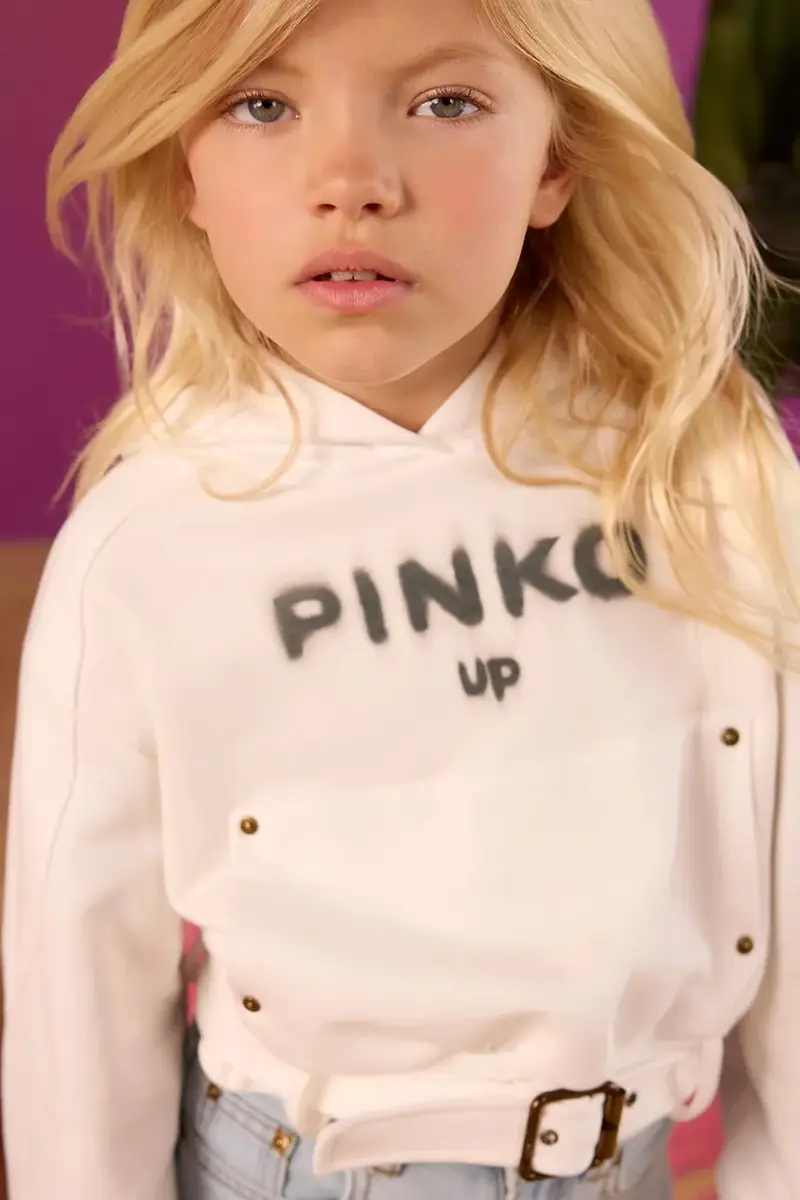 felpa in cotone bambino/a colore bianco con cappuccio KFFE007.0.FF014