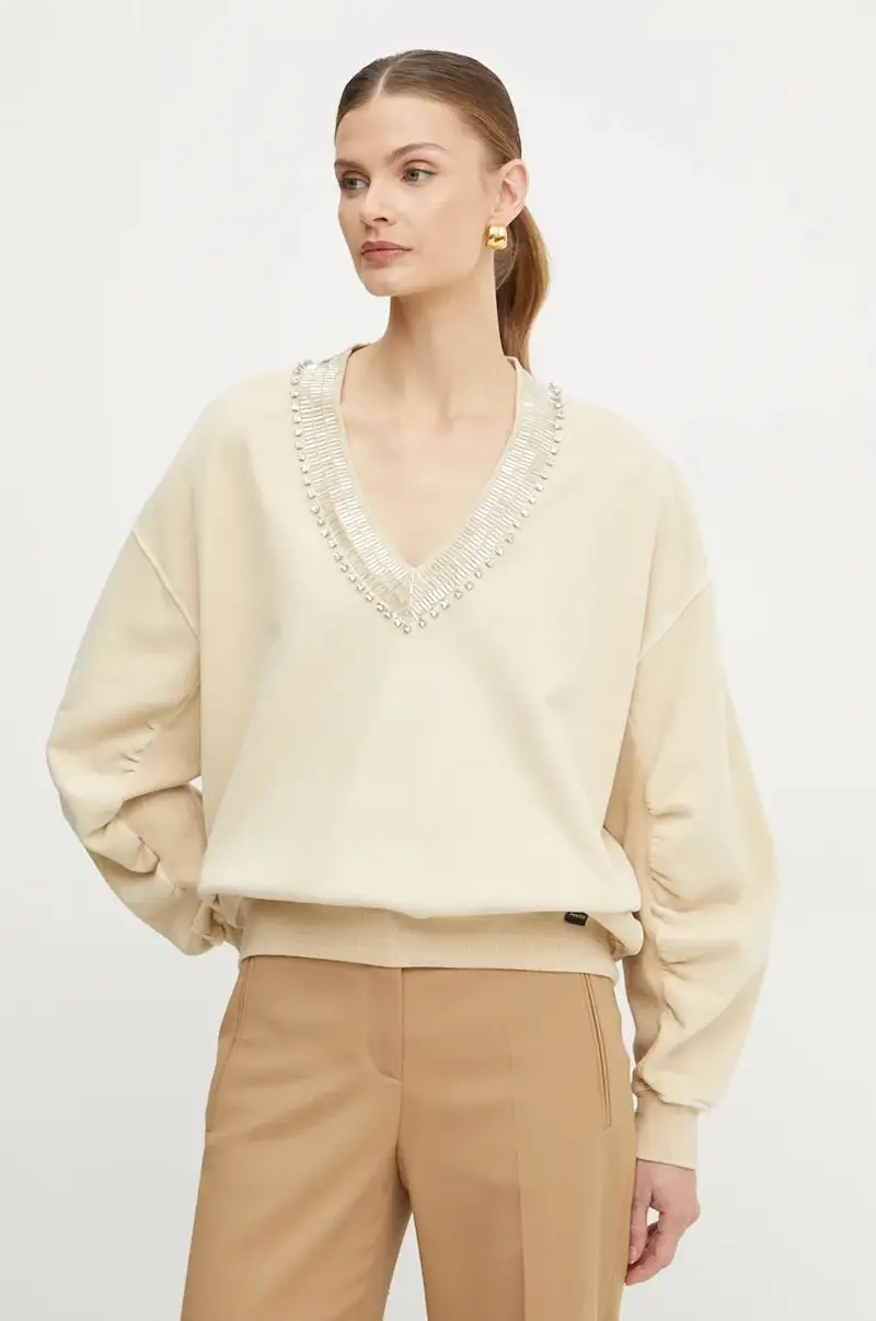 felpa in cotone donna colore beige con applicazione 104458 A297