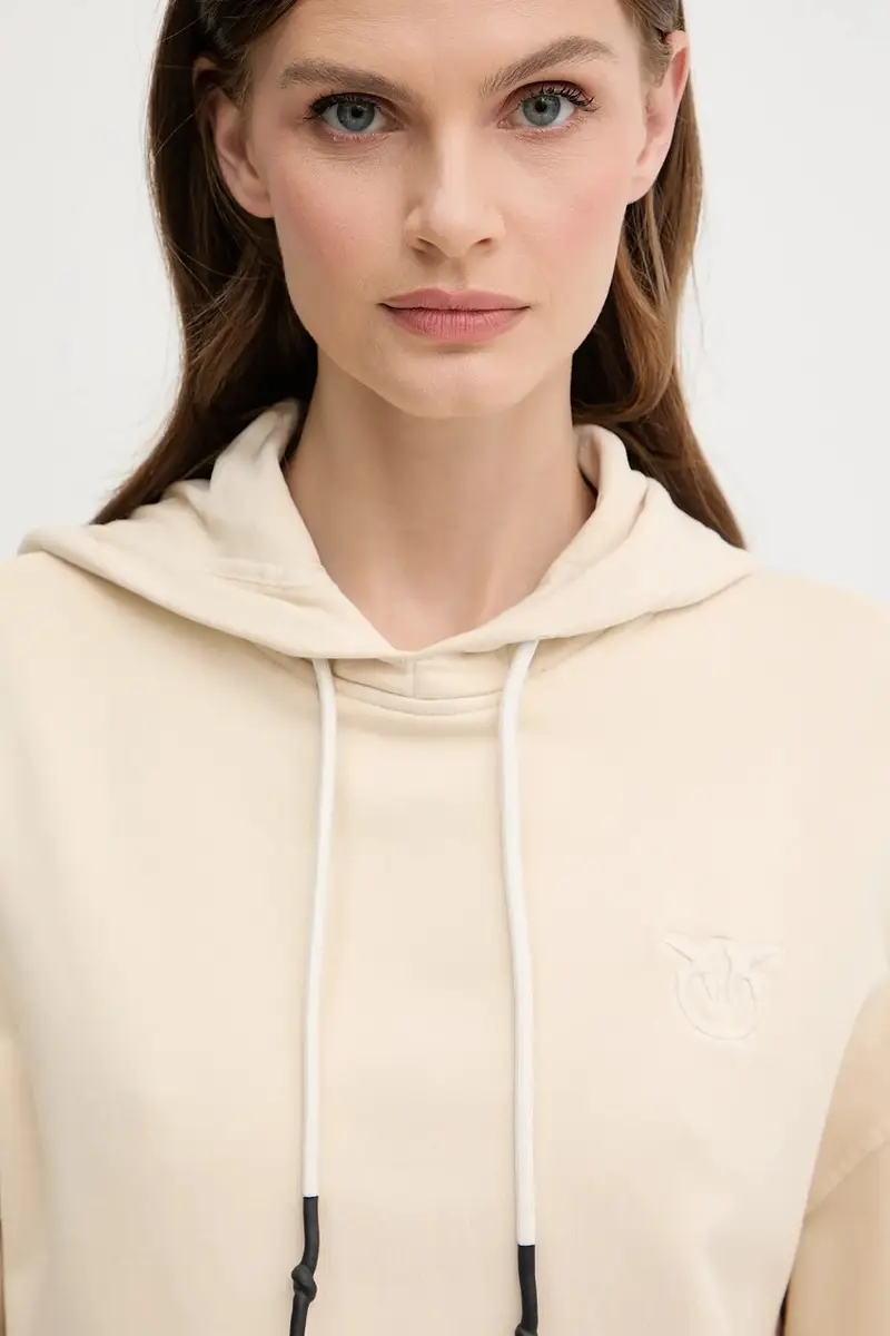 felpa in cotone donna colore beige con cappuccio 105507 A2RB miniatura 4