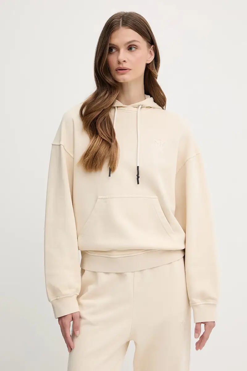 felpa in cotone donna colore beige con cappuccio 105507 A2RB