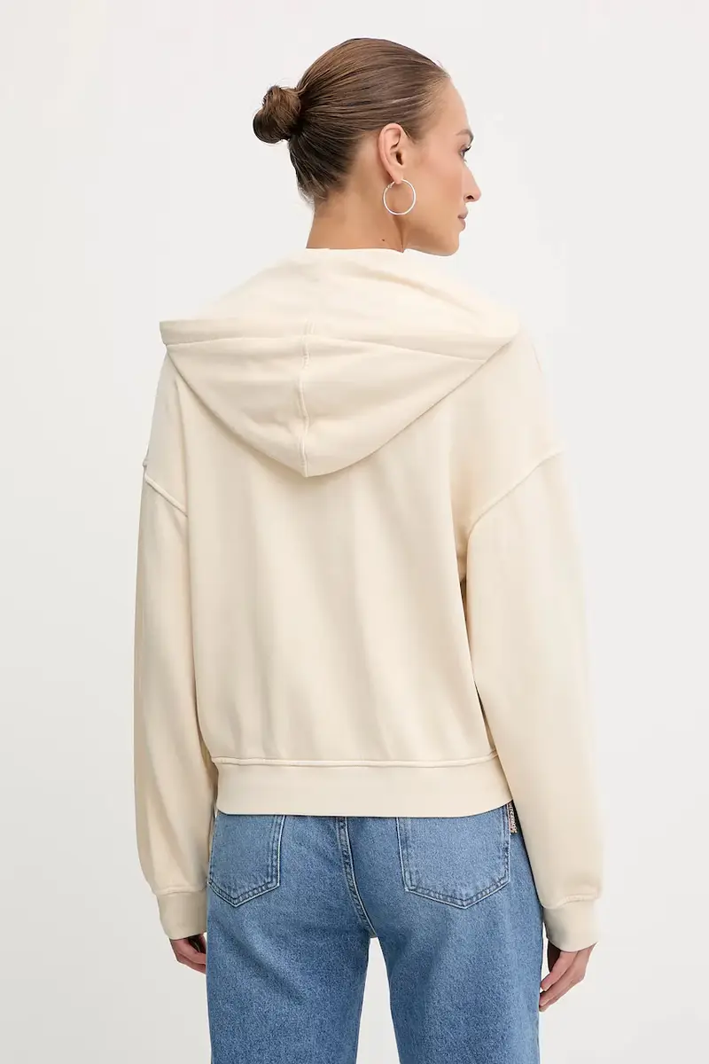 felpa in cotone donna colore beige con cappuccio 105509 A2RB miniatura 3