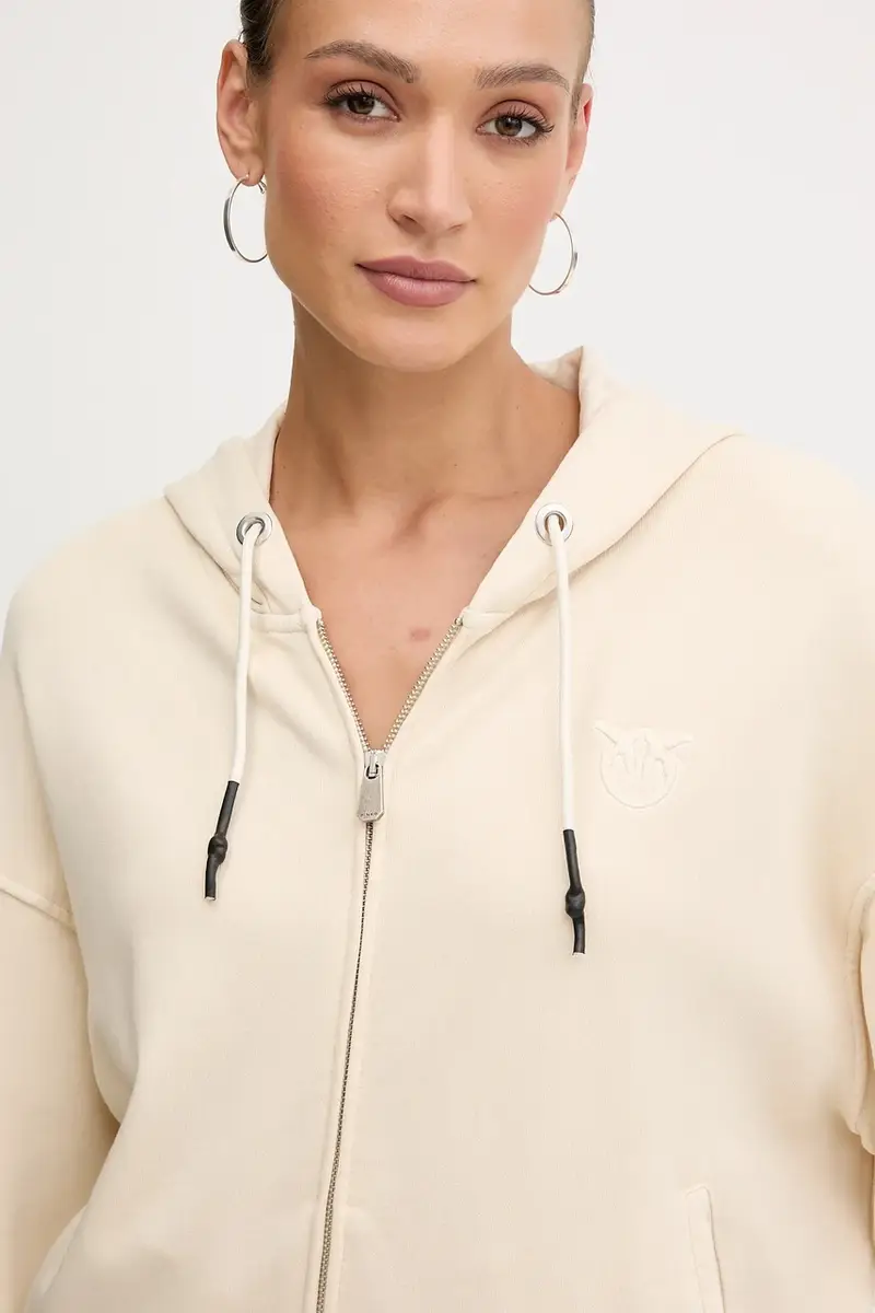 felpa in cotone donna colore beige con cappuccio 105509 A2RB miniatura 4