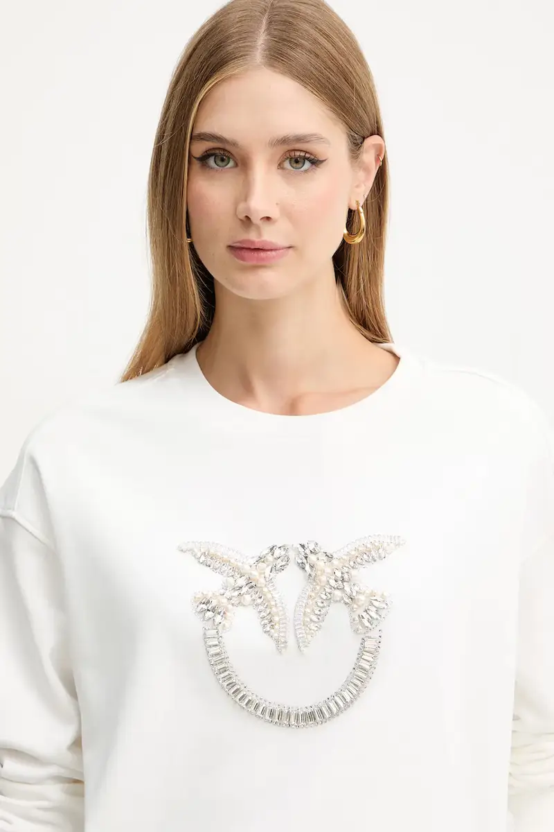 felpa in cotone donna colore bianco con applicazione 100534 A2RO miniatura 4