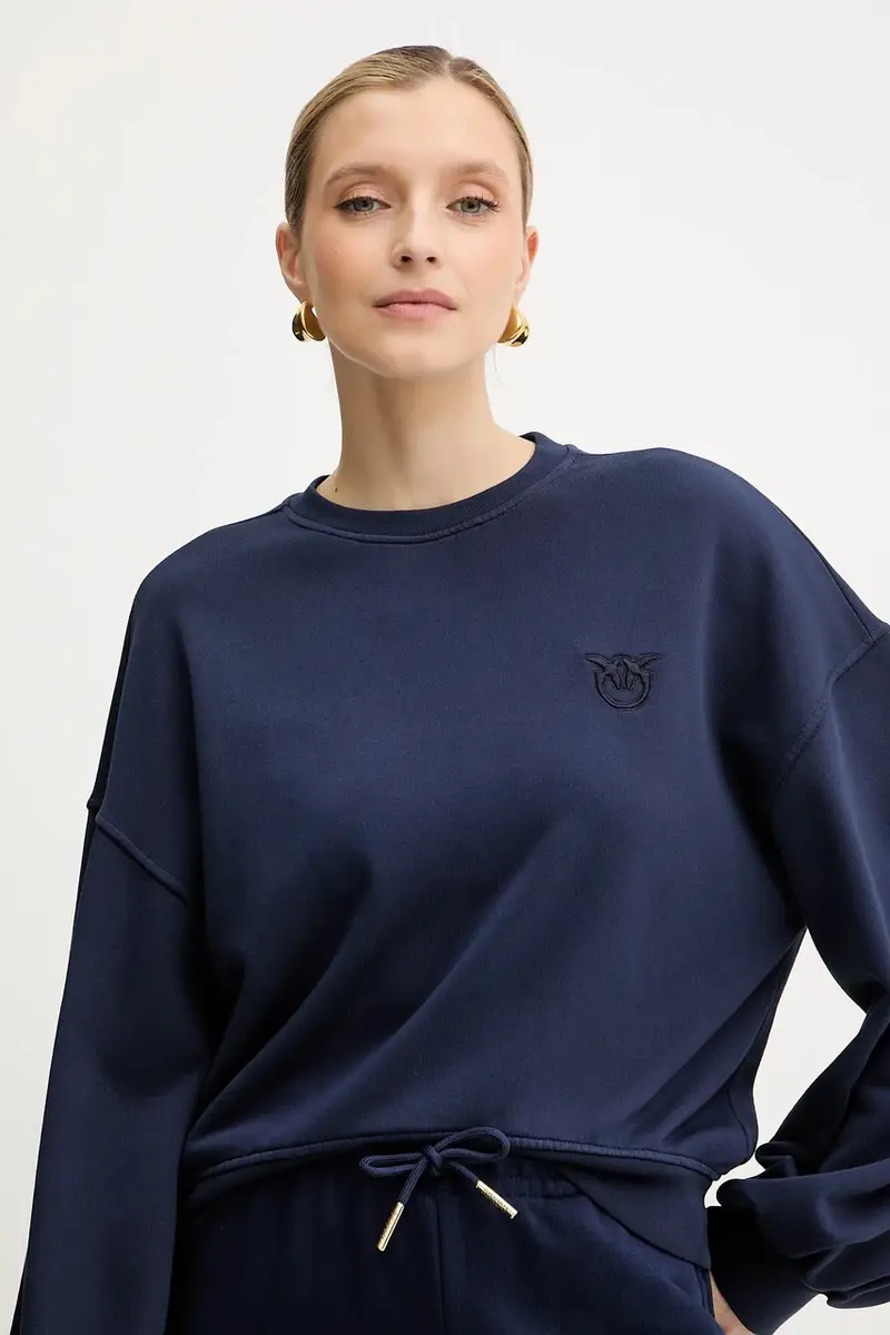 felpa in cotone donna colore blu navy 105510 A2RB miniatura 4