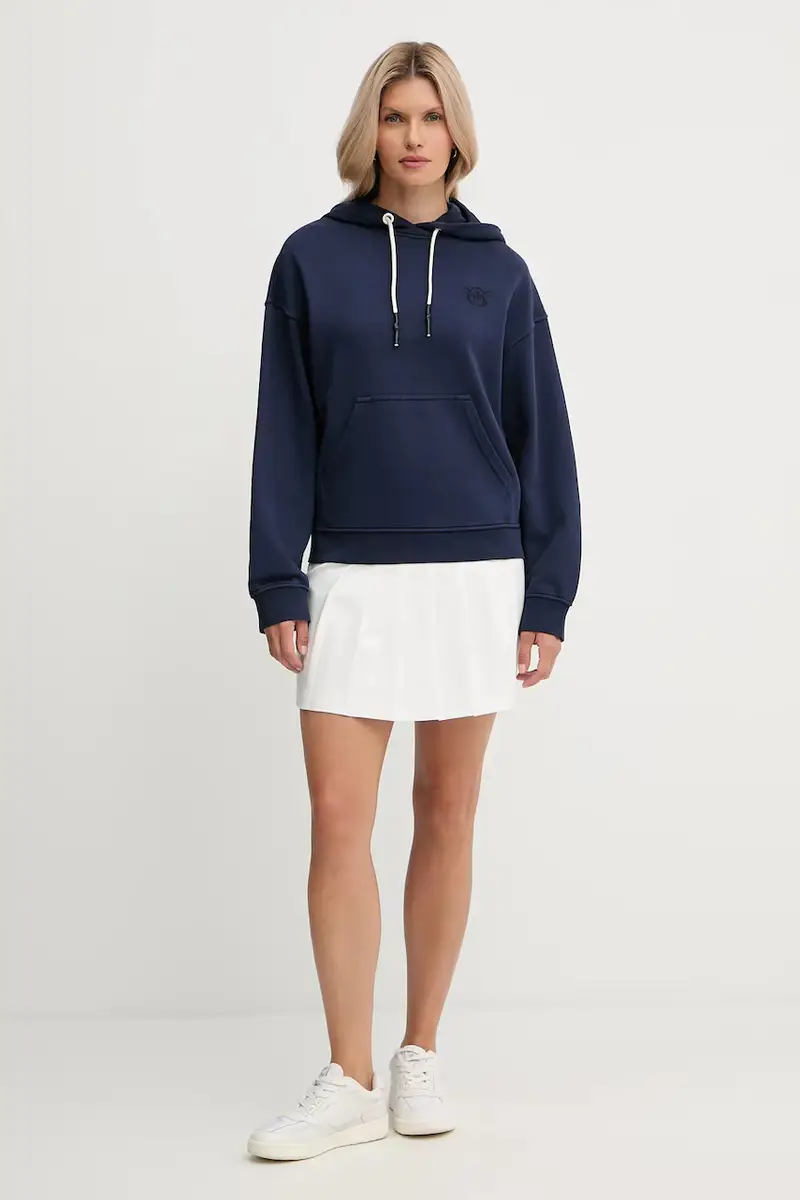 felpa in cotone donna colore blu navy con cappuccio 105507 A2RB miniatura 2