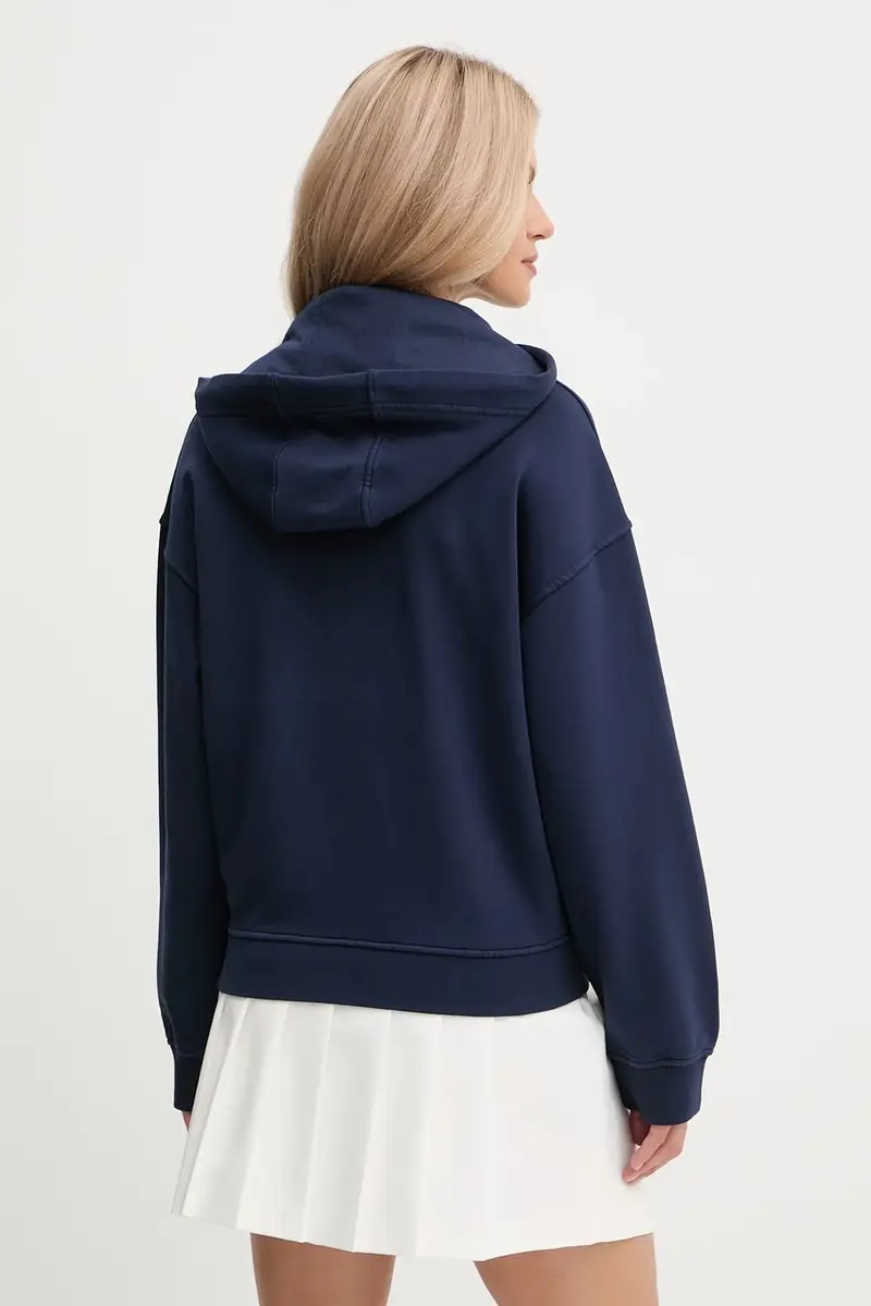 felpa in cotone donna colore blu navy con cappuccio 105507 A2RB miniatura 3