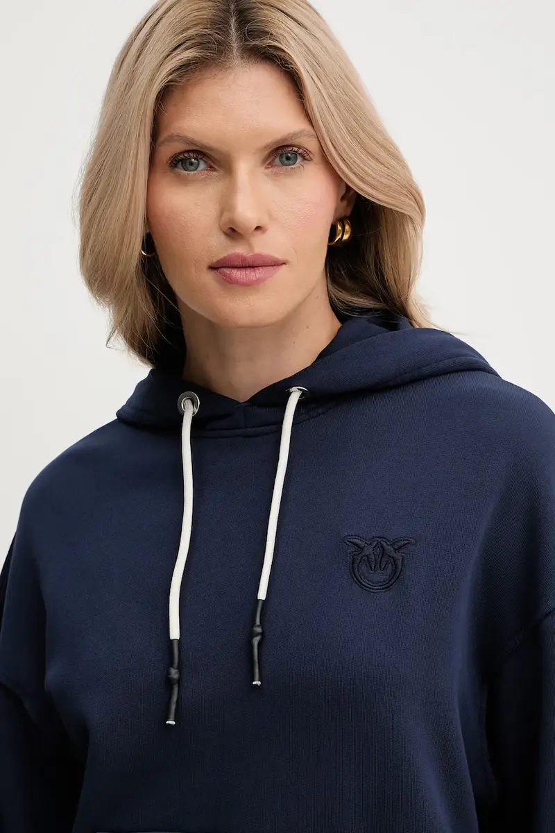 felpa in cotone donna colore blu navy con cappuccio 105507 A2RB miniatura 4