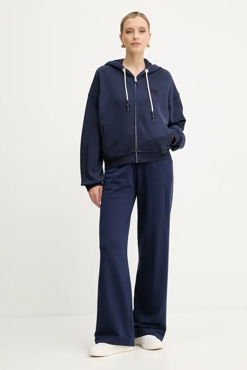 felpa in cotone donna colore blu navy con cappuccio 105509 A2RB miniatura 2