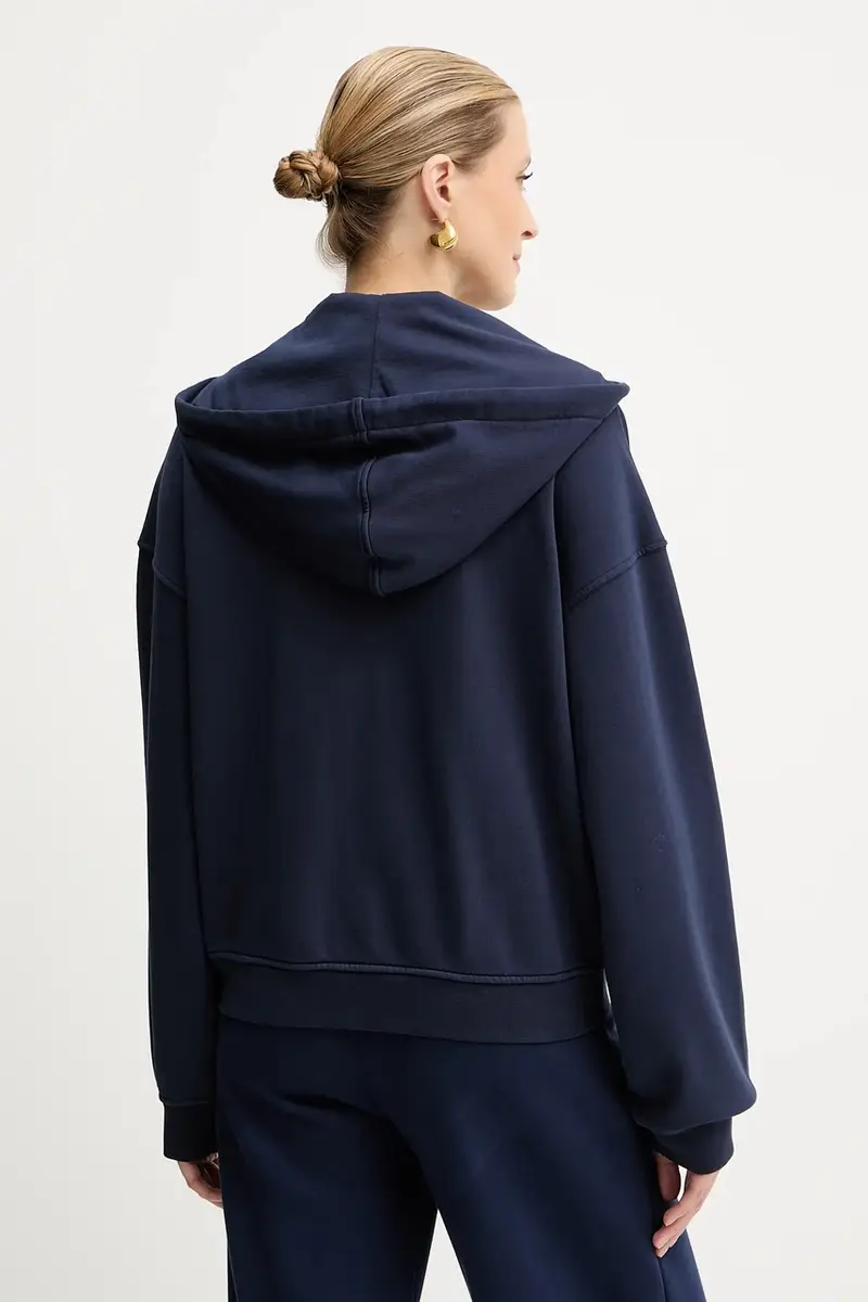 felpa in cotone donna colore blu navy con cappuccio 105509 A2RB miniatura 3