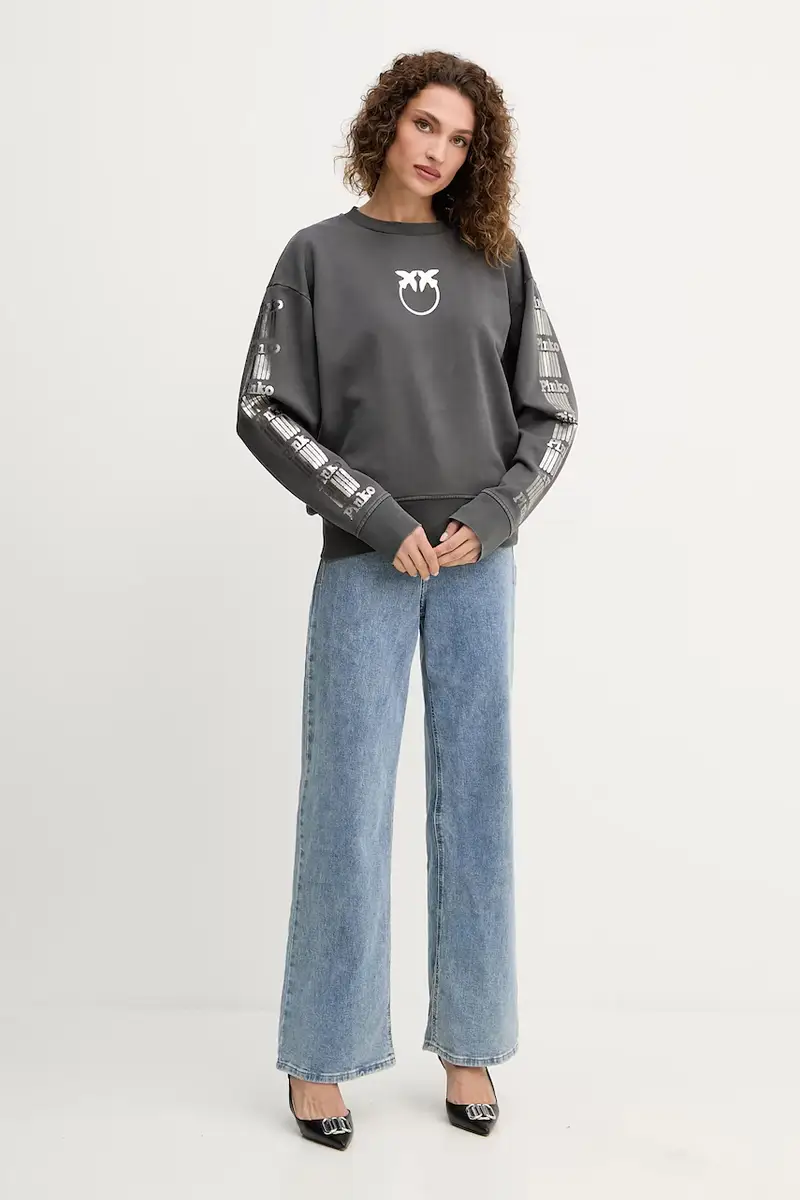 felpa in cotone donna colore grigio 104618 A2V7 miniatura 2