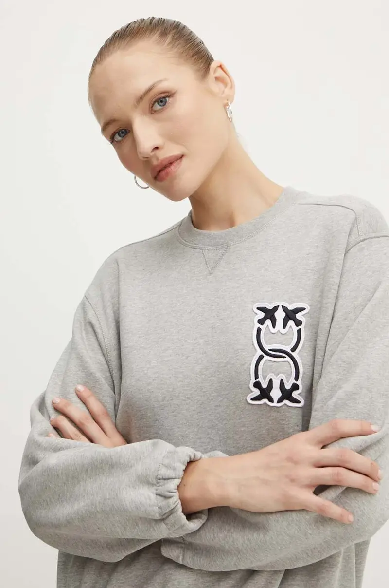 felpa in cotone donna colore grigio con applicazione 103713 A23C