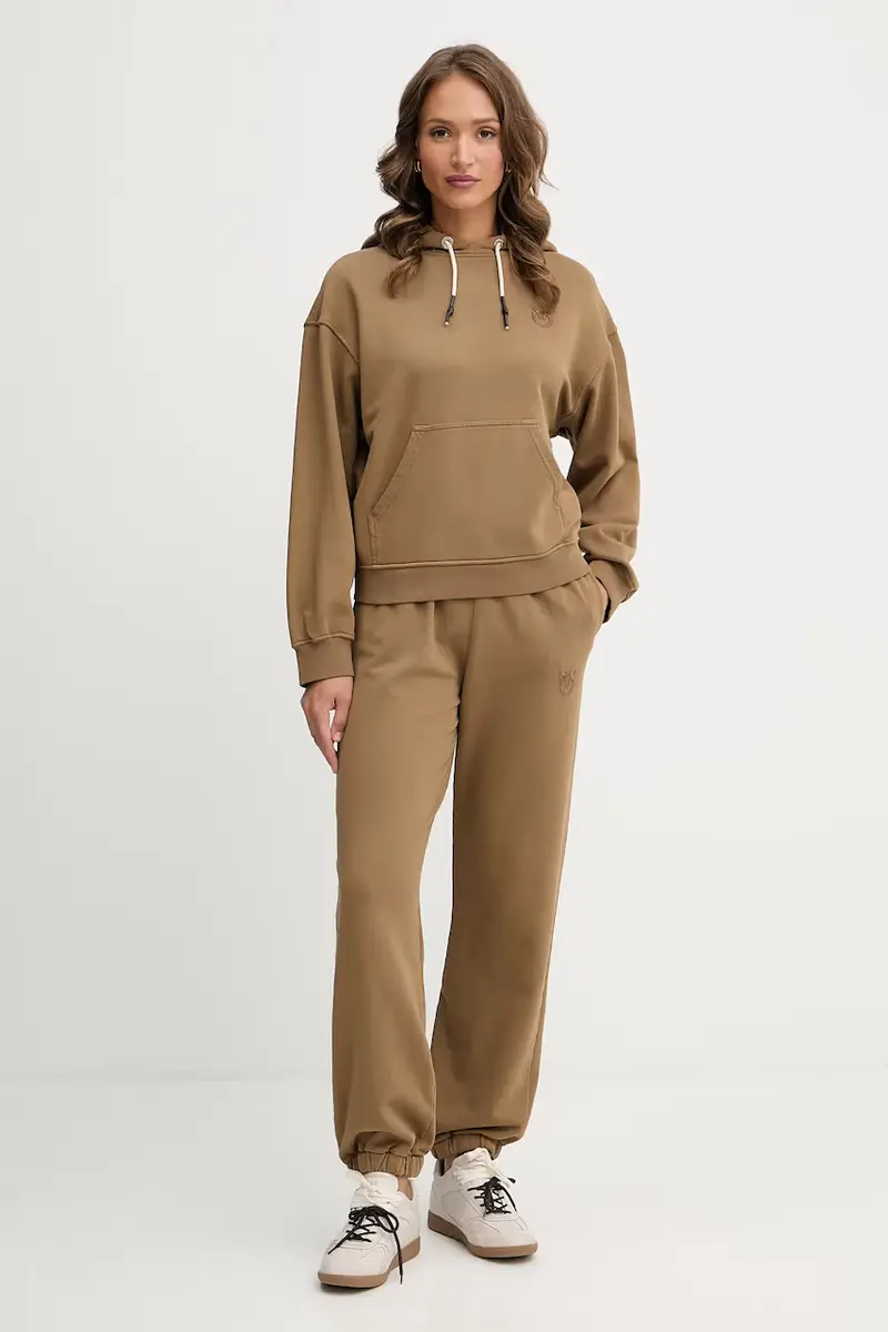 felpa in cotone donna colore marrone con cappuccio 105507 A2RB miniatura 2