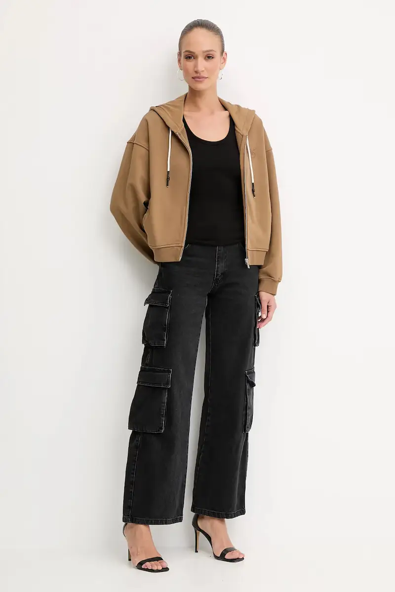 felpa in cotone donna colore marrone con cappuccio 105509 A2RB miniatura 2