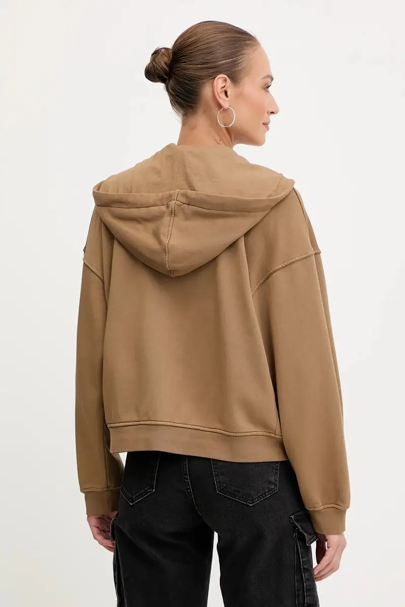 felpa in cotone donna colore marrone con cappuccio 105509 A2RB miniatura 3