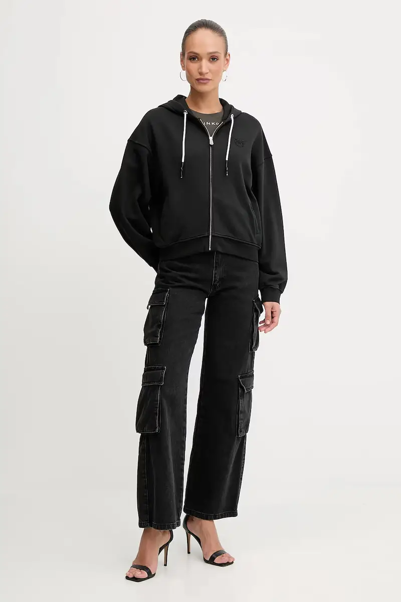 felpa in cotone donna colore nero con cappuccio 105509 A2RB miniatura 2